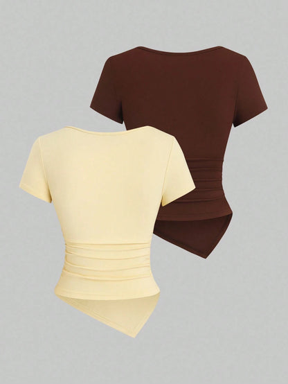Sweetra Y2K Sexy Asymmetrical Hem Button Up Long T-Shirt