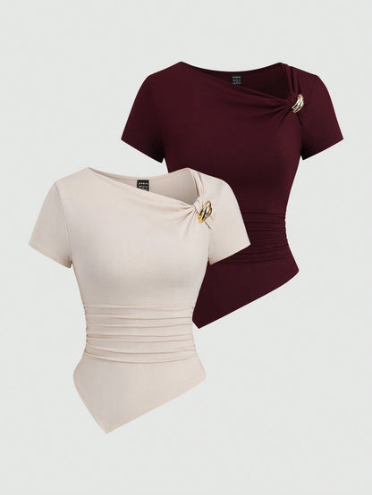 Sweetra Y2K Sexy Asymmetrical Hem Button Up Long T-Shirt