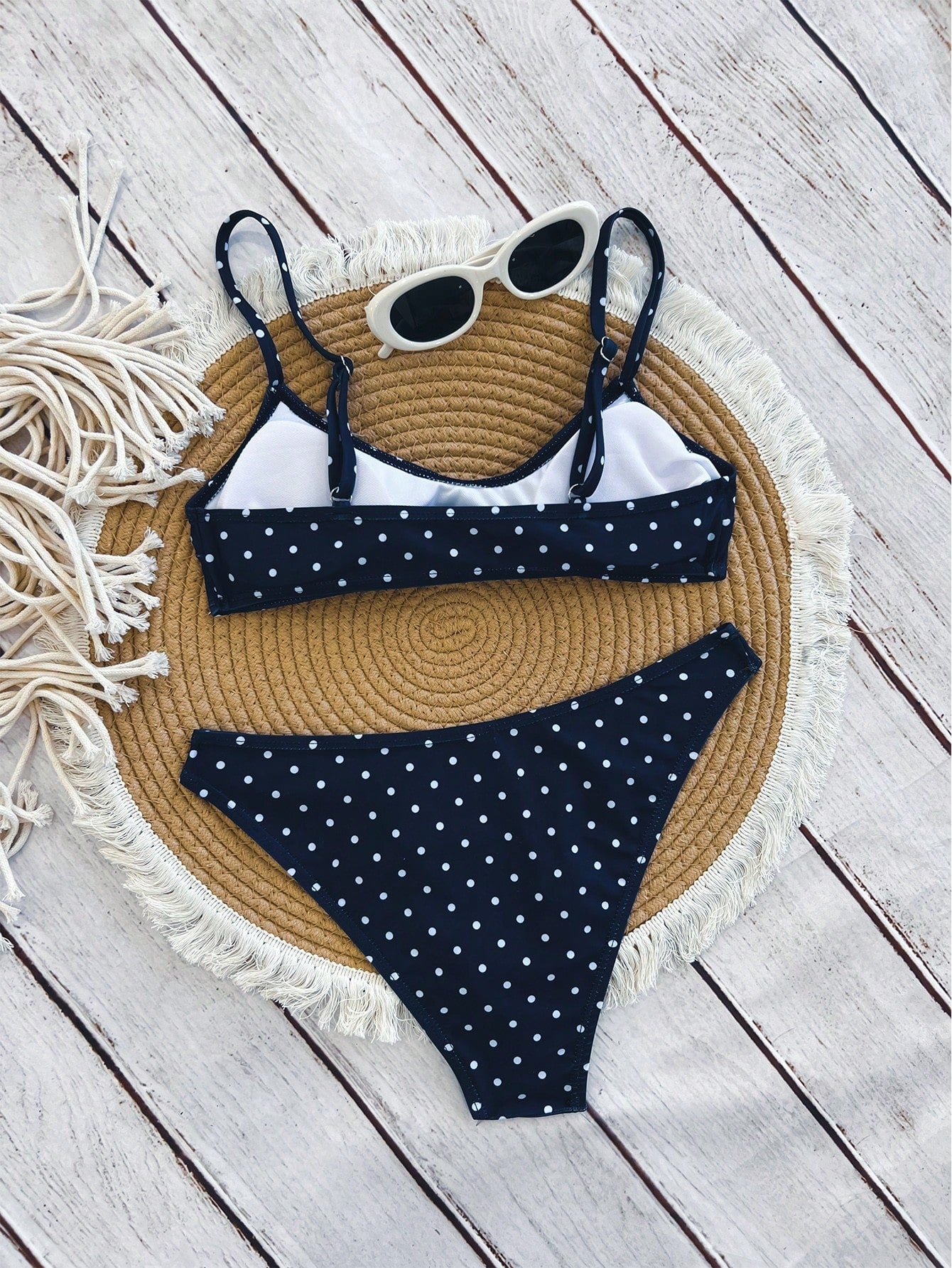 Swim 2pcs/Set Women's Fashionable & Cute Vacation Sexy Beach/Pool/Party Solid Color Adjustable Spaghetti Strap Micro Bikini Top And Bottoms Swimwear Set