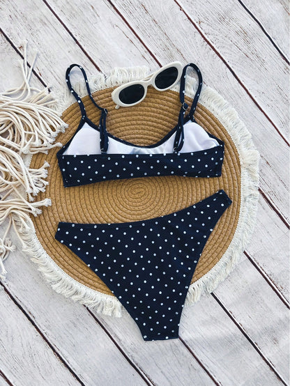 Swim 2pcs/Set Women's Fashionable & Cute Vacation Sexy Beach/Pool/Party Solid Color Adjustable Spaghetti Strap Micro Bikini Top And Bottoms Swimwear Set