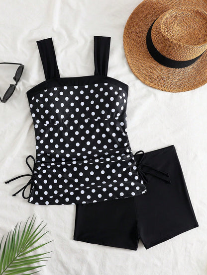 Swim Basics 2pcs/Set Women's Striped Tankini, Sexy Casual Party Swimsuit, European & American Style Sports Tankini