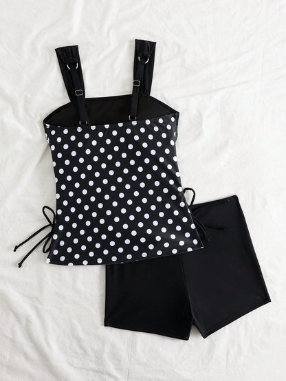 Swim Basics 2pcs/Set Women's Striped Tankini, Sexy Casual Party Swimsuit, European & American Style Sports Tankini