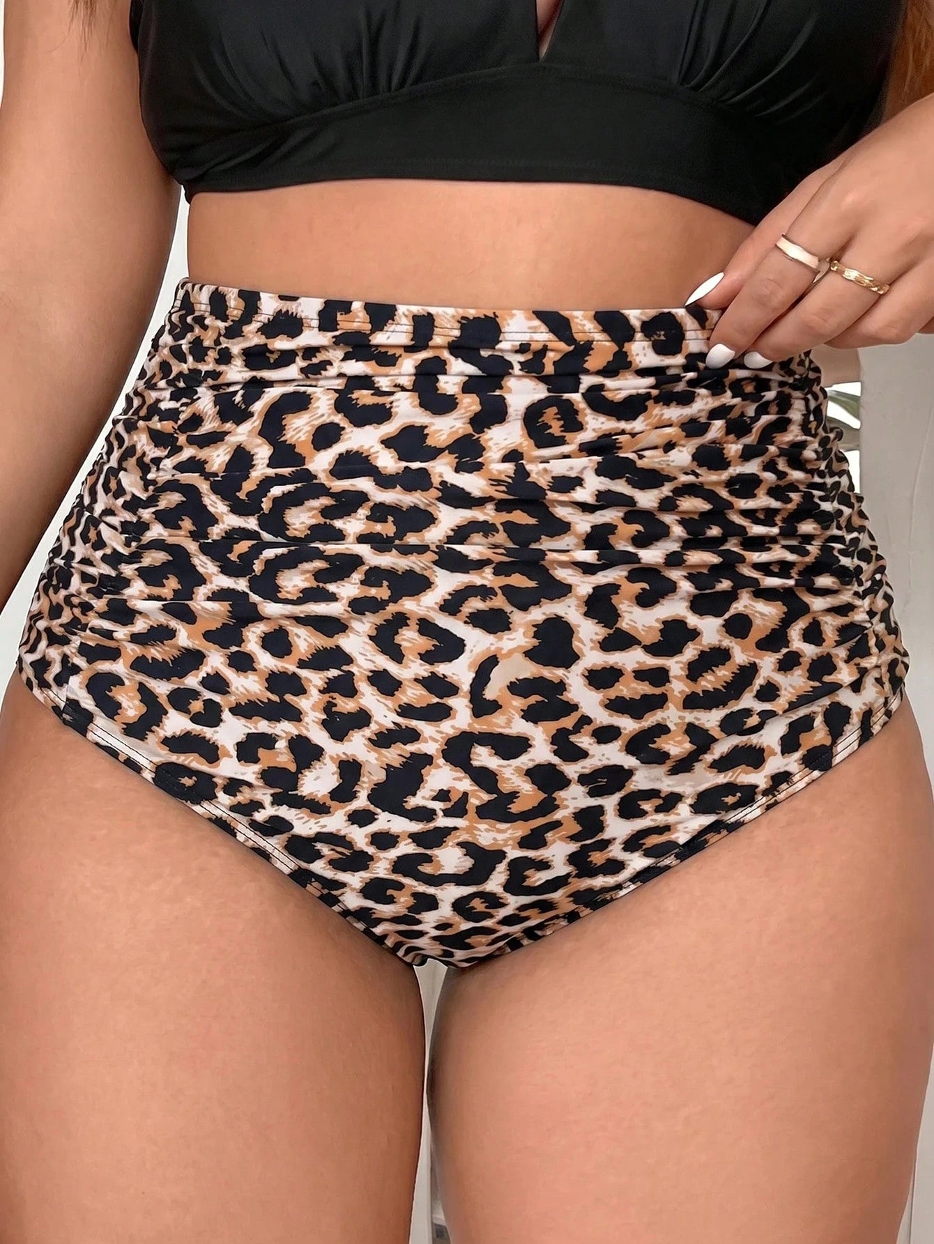 Swim Basics Plus Size Leopard Print Swimsuit Bottoms, Ultra High Waist, Ruched Tummy Control