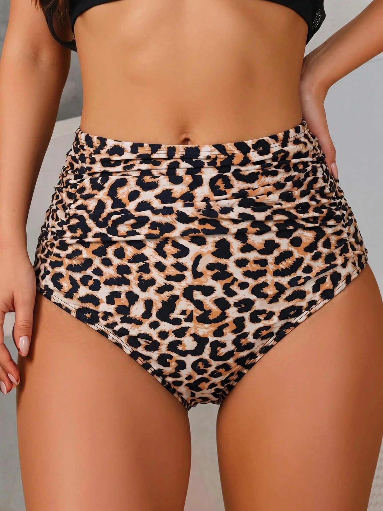 Swim Basics Plus Size Leopard Print Swimsuit Bottoms, Ultra High Waist, Ruched Tummy Control