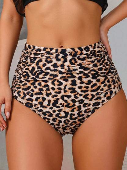 Swim Basics Plus Size Leopard Print Swimsuit Bottoms, Ultra High Waist, Ruched Tummy Control