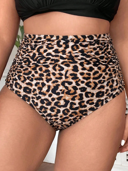 Swim Basics Plus Size Leopard Print Swimsuit Bottoms, Ultra High Waist, Ruched Tummy Control