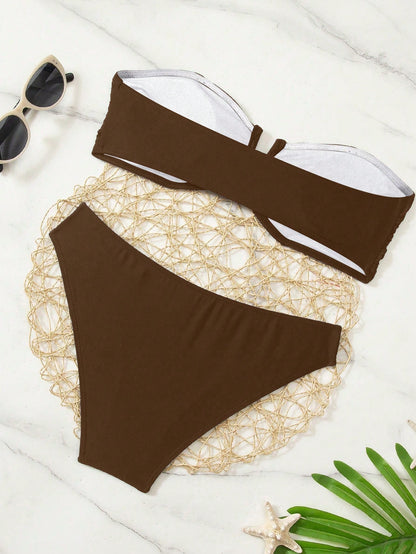 Swim Basics Solid Color Bikini Set For Beach Vacation Push Up Swimwear Push Up Swimsuits For Woman Bikinis Set For Women