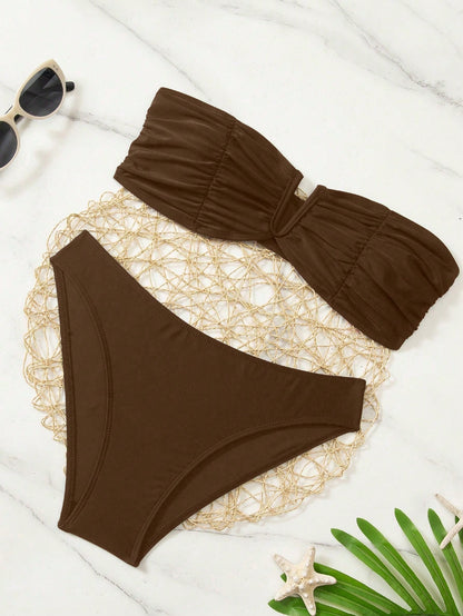 Swim Basics Solid Color Bikini Set For Beach Vacation Push Up Swimwear Push Up Swimsuits For Woman Bikinis Set For Women