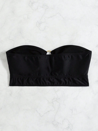 Swim Basics Summer Beach Ring Linked Bandeau Bikini Top