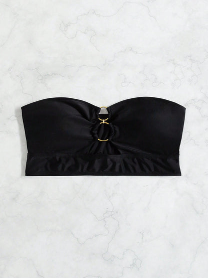 Swim Basics Summer Beach Ring Linked Bandeau Bikini Top