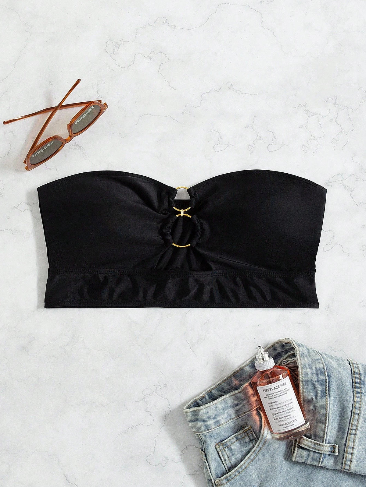 Swim Basics Summer Beach Ring Linked Bandeau Bikini Top