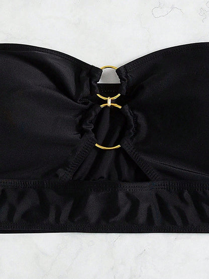 Swim Basics Summer Beach Ring Linked Bandeau Bikini Top