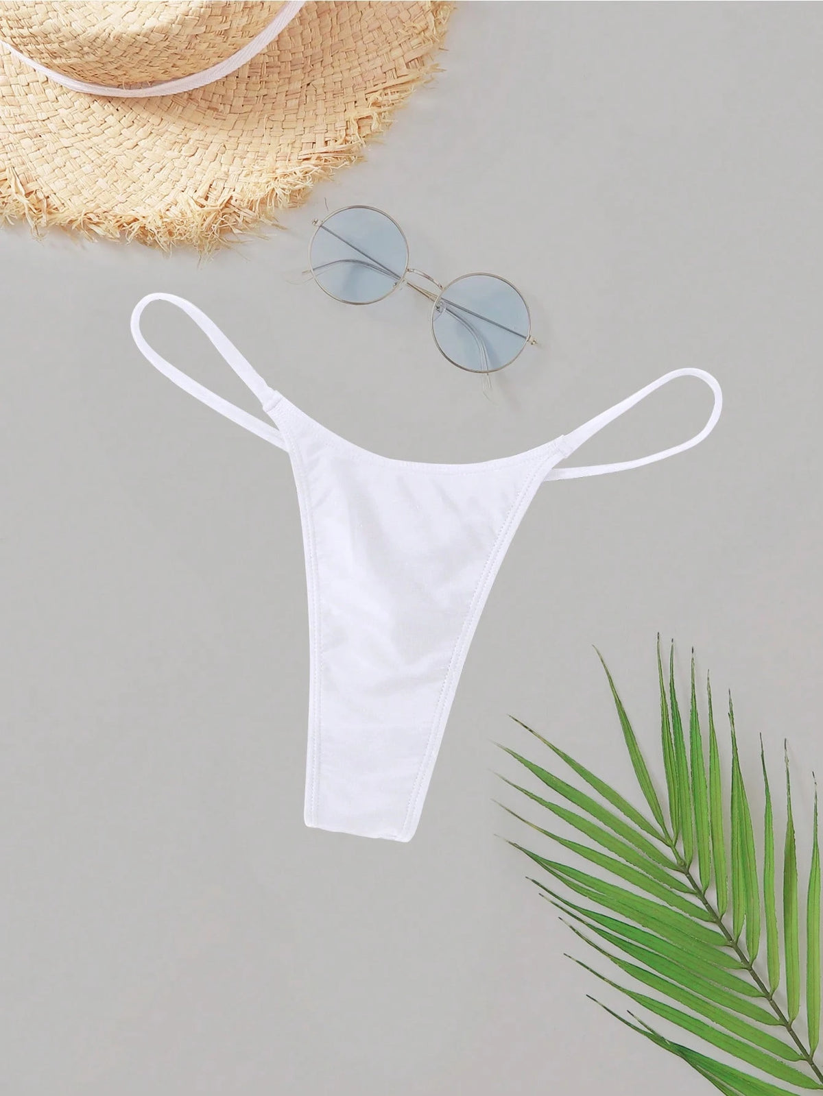 Swim Basics Summer Beach Solid Thong Bikini Bottom