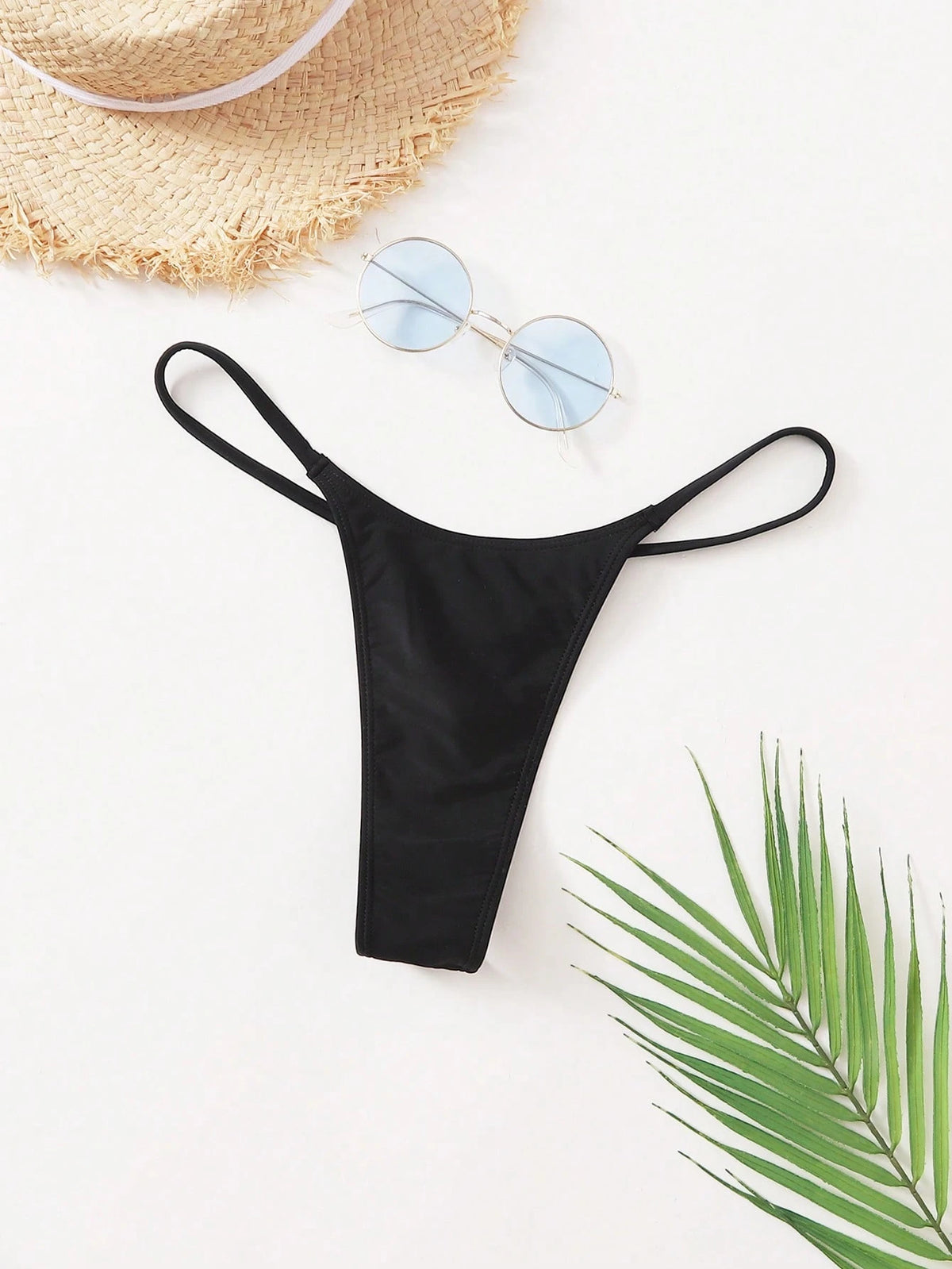 Swim Basics Summer Beach Solid Thong Bikini Bottom