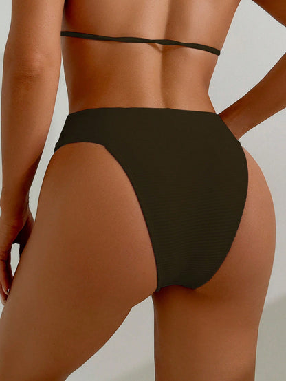 Swim Basics Women High Waist Textured White Bikini Bottom, Tummy Control, Knit, Beach Summer