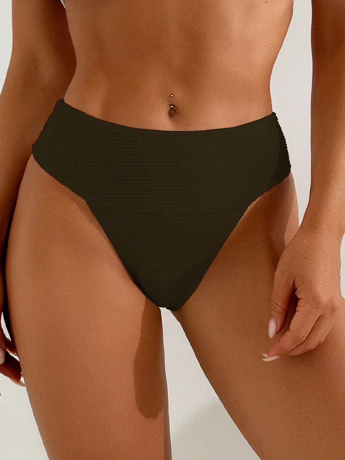 Swim Basics Women High Waist Textured White Bikini Bottom, Tummy Control, Knit, Beach Summer