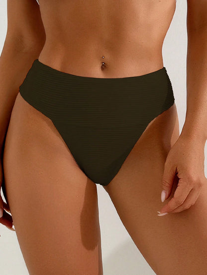 Swim Basics Women High Waist Textured White Bikini Bottom, Tummy Control, Knit, Beach Summer