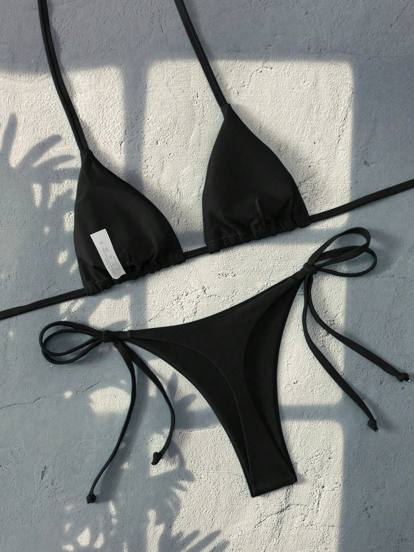 Swim Basics Women's Solid Color Halter Tie-Side Sexy Open Back Thong Bikini Set For Summer Beach Vacation