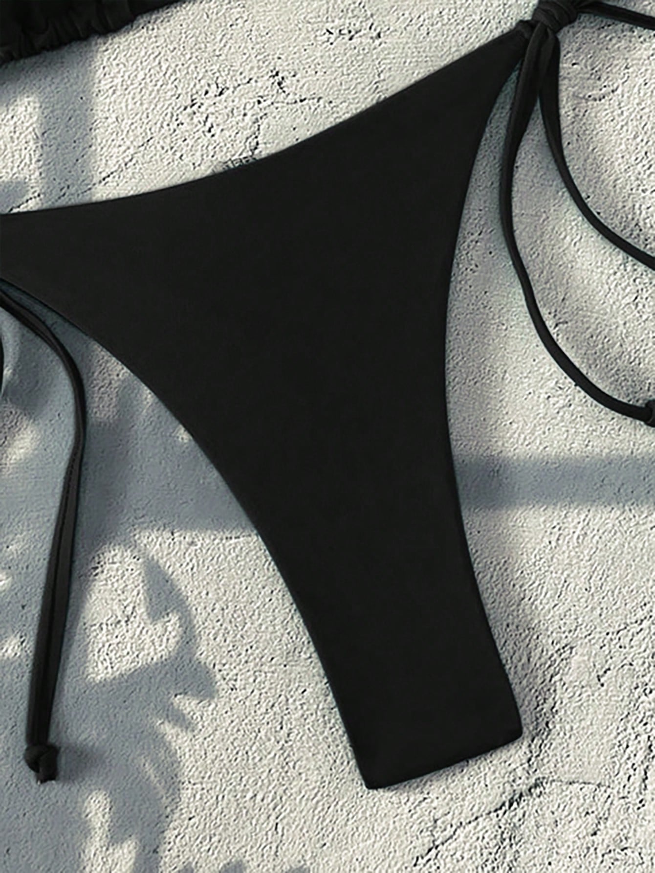 Swim Basics Women's Solid Color Halter Tie-Side Sexy Open Back Thong Bikini Set For Summer Beach Vacation