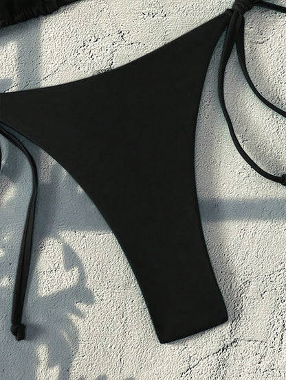 Swim Basics Women's Solid Color Halter Tie-Side Sexy Open Back Thong Bikini Set For Summer Beach Vacation