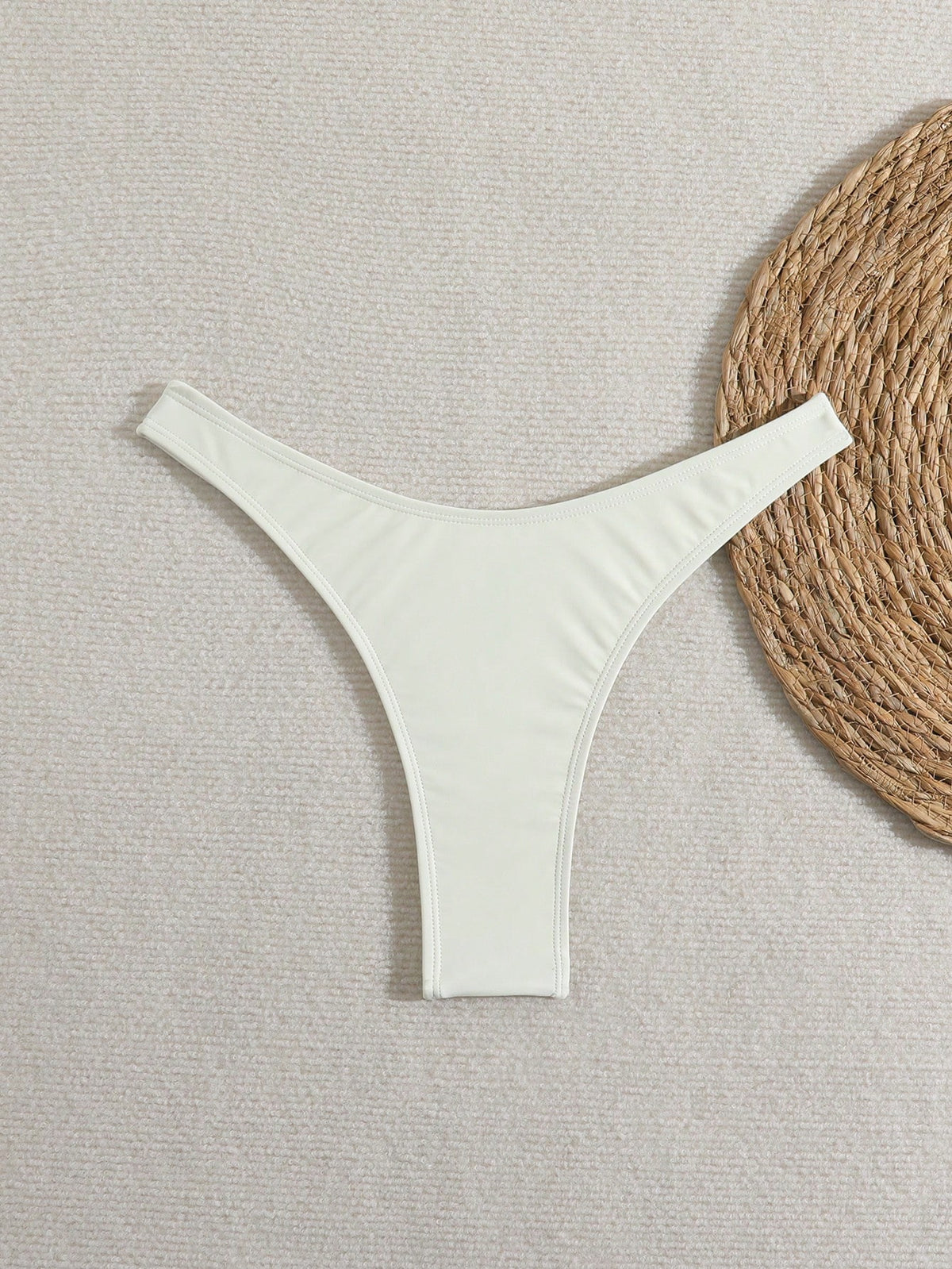 Swim Basics Women's White Solid Color Bikini Bottom,Summer Casual Holiday Pool Party Holiday Cream Plain Thong Micro Bathing Suit Full Coverage Tummy Control
