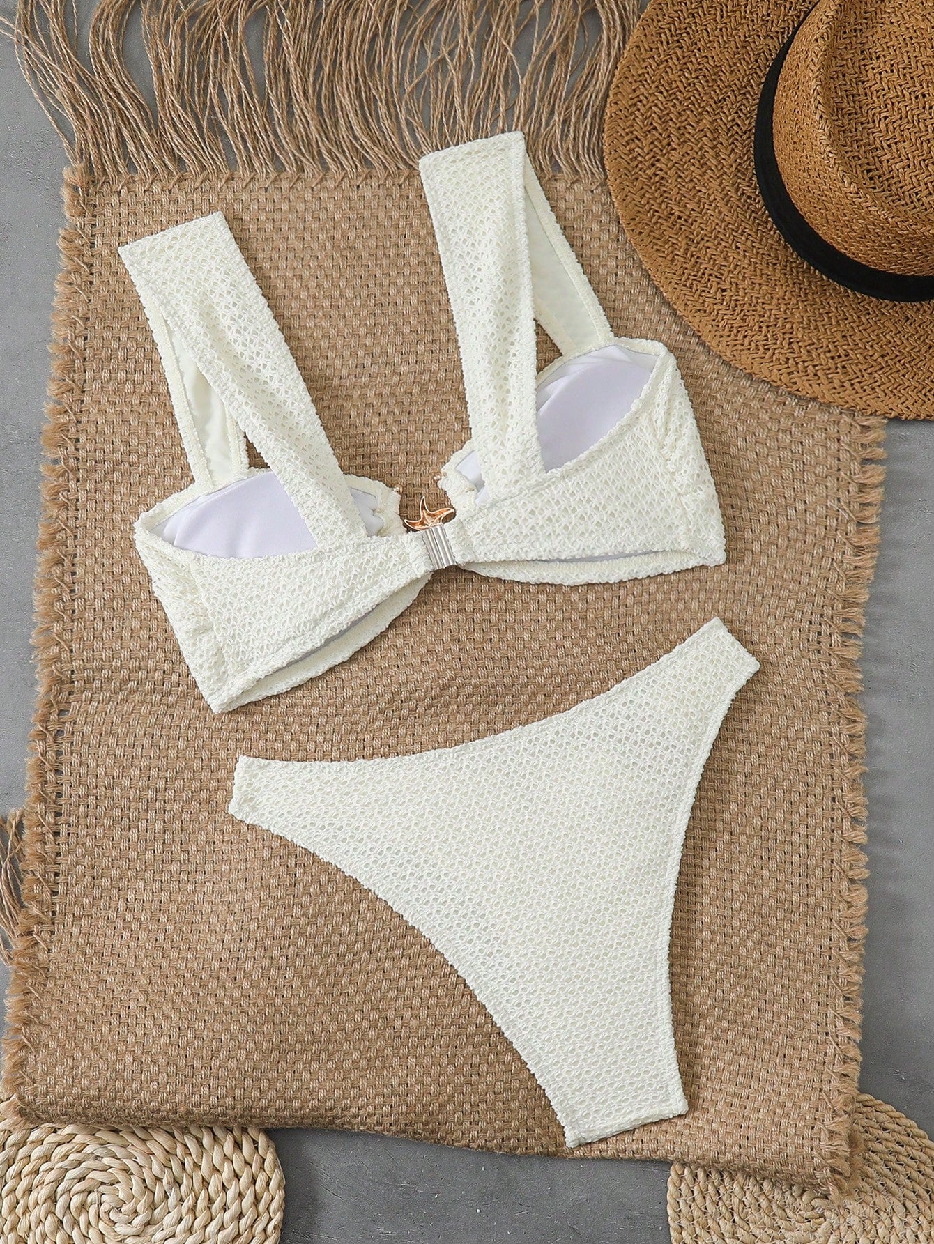 Swim Chiccia Women's Casual Vacation Beach Party Elegant Solid Color Special Fabric Summer Thick Strap Two Pieces Bikini Swimwear Set Womans Bikini Sets
