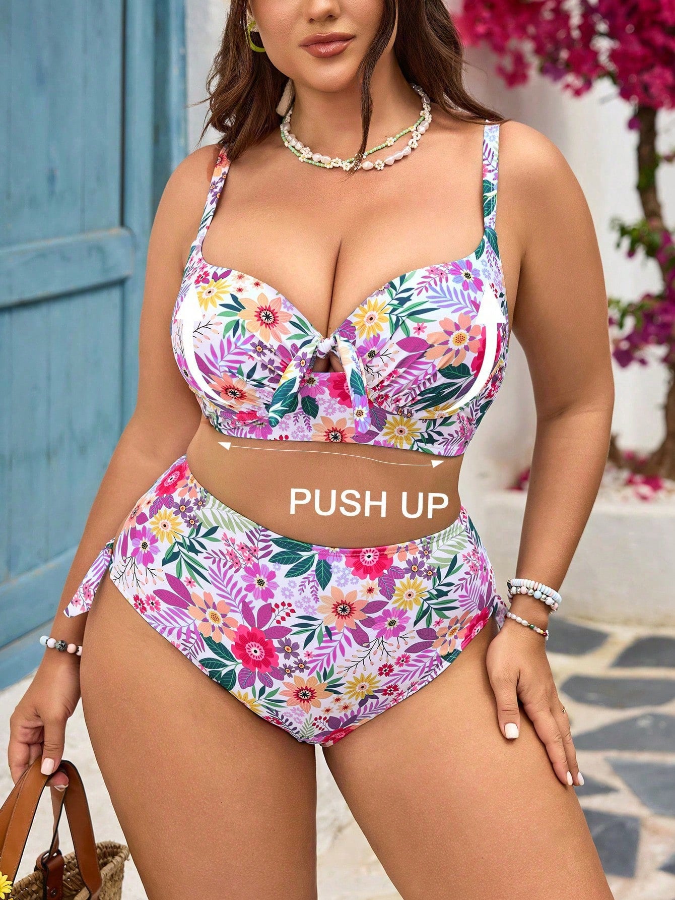 Swim Curve Plus Size Women Floral Print Beach Dress, Slimming & Supportive For Vacation