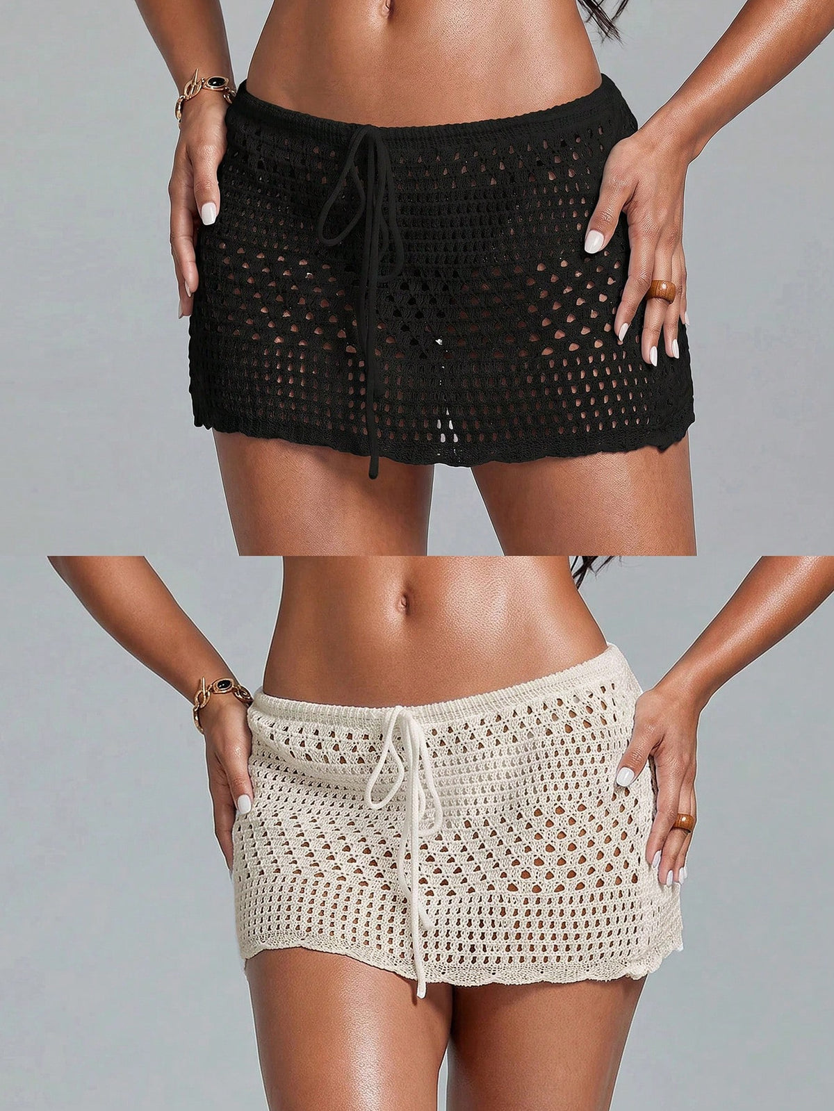 Swim Glamine Hollow Knit Skirt And Top 2 Pieces Set