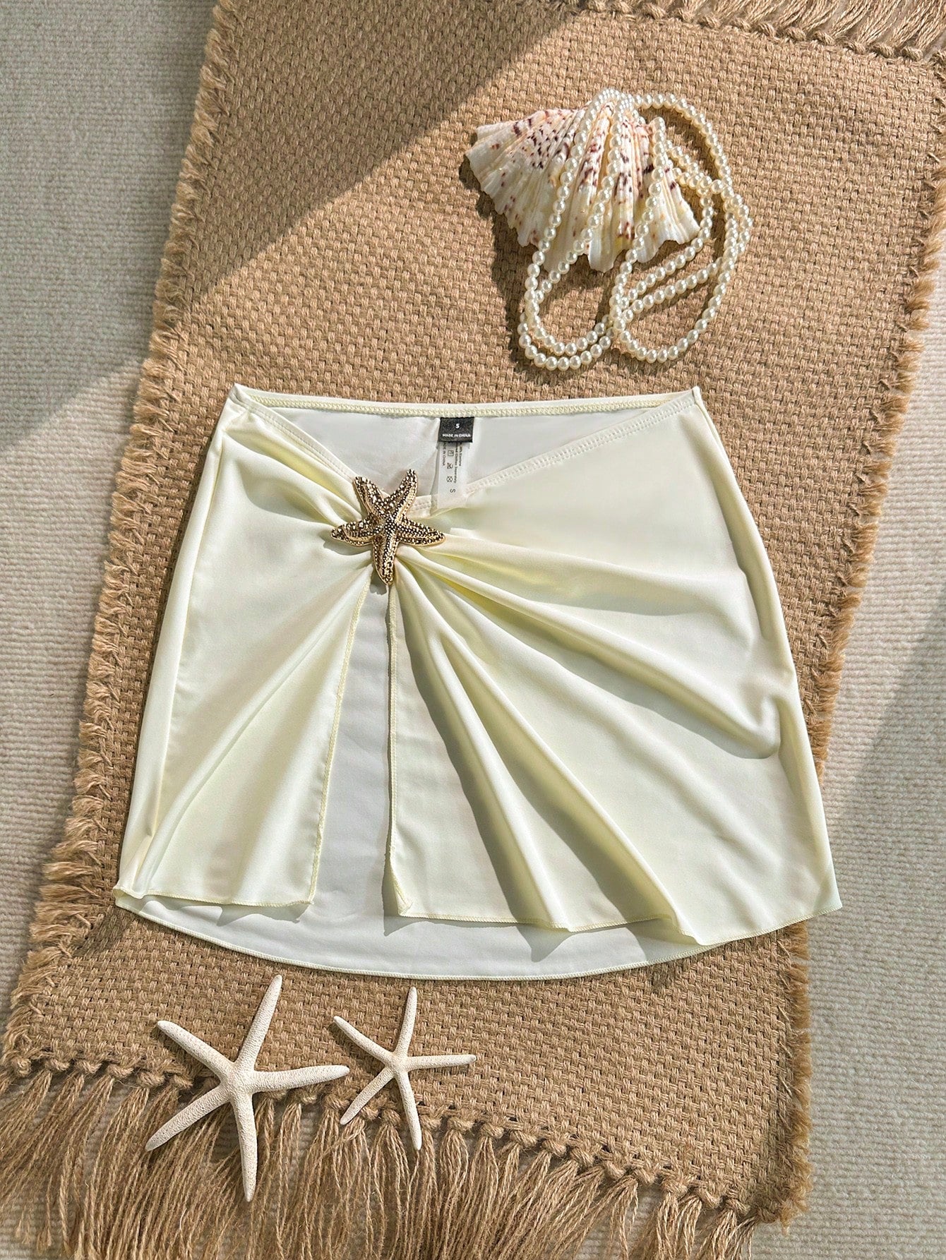 Swim Lushoire 1pc Women's Beach Vacation Stylish Sexy Solid Color Side Starfish Decor Slit Cover-Up Tunic For Summer