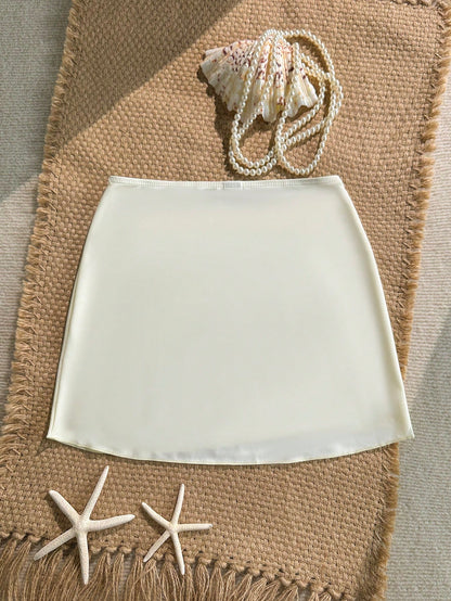 Swim Lushoire 1pc Women's Beach Vacation Stylish Sexy Solid Color Side Starfish Decor Slit Cover-Up Tunic For Summer
