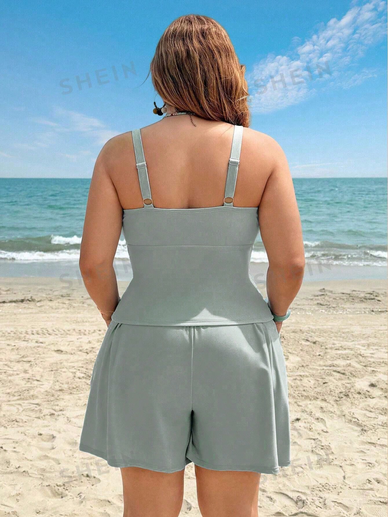 Swim Lushoire 2026 New Loose Plus Size Women's Beach Vacation Vacation Vacation Tankini Set Summer