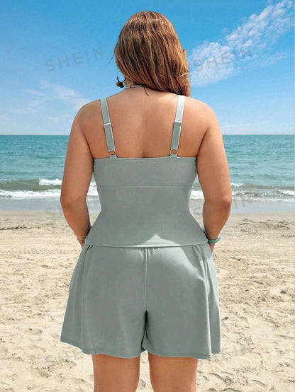 Swim Lushoire 2026 New Loose Plus Size Women's Beach Vacation Vacation Vacation Tankini Set Summer
