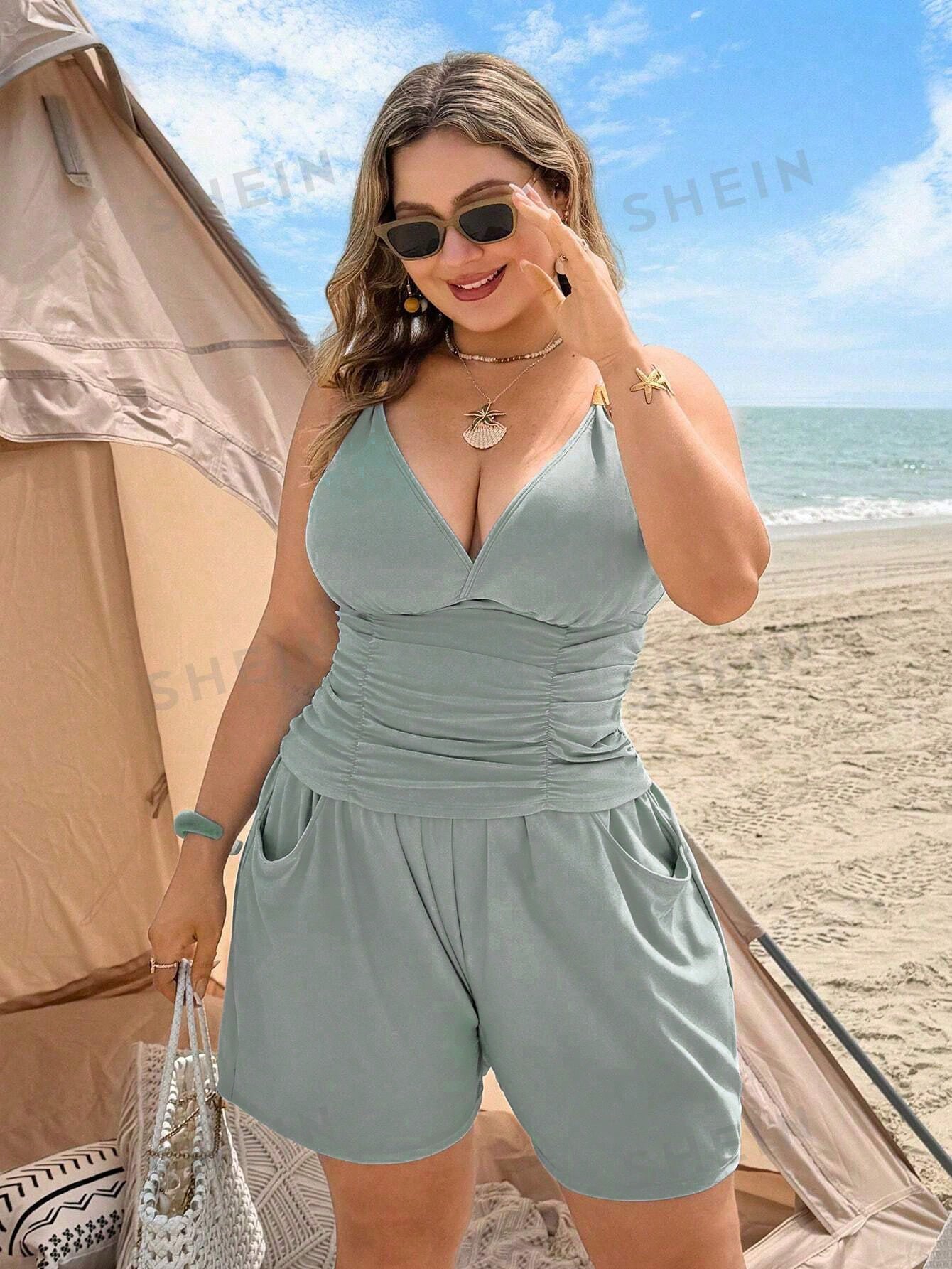 Swim Lushoire 2026 New Loose Plus Size Women's Beach Vacation Vacation Vacation Tankini Set Summer
