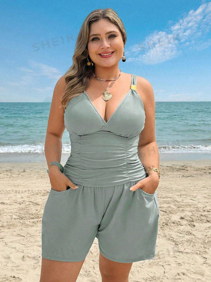 Swim Lushoire 2026 New Loose Plus Size Women's Beach Vacation Vacation Vacation Tankini Set Summer