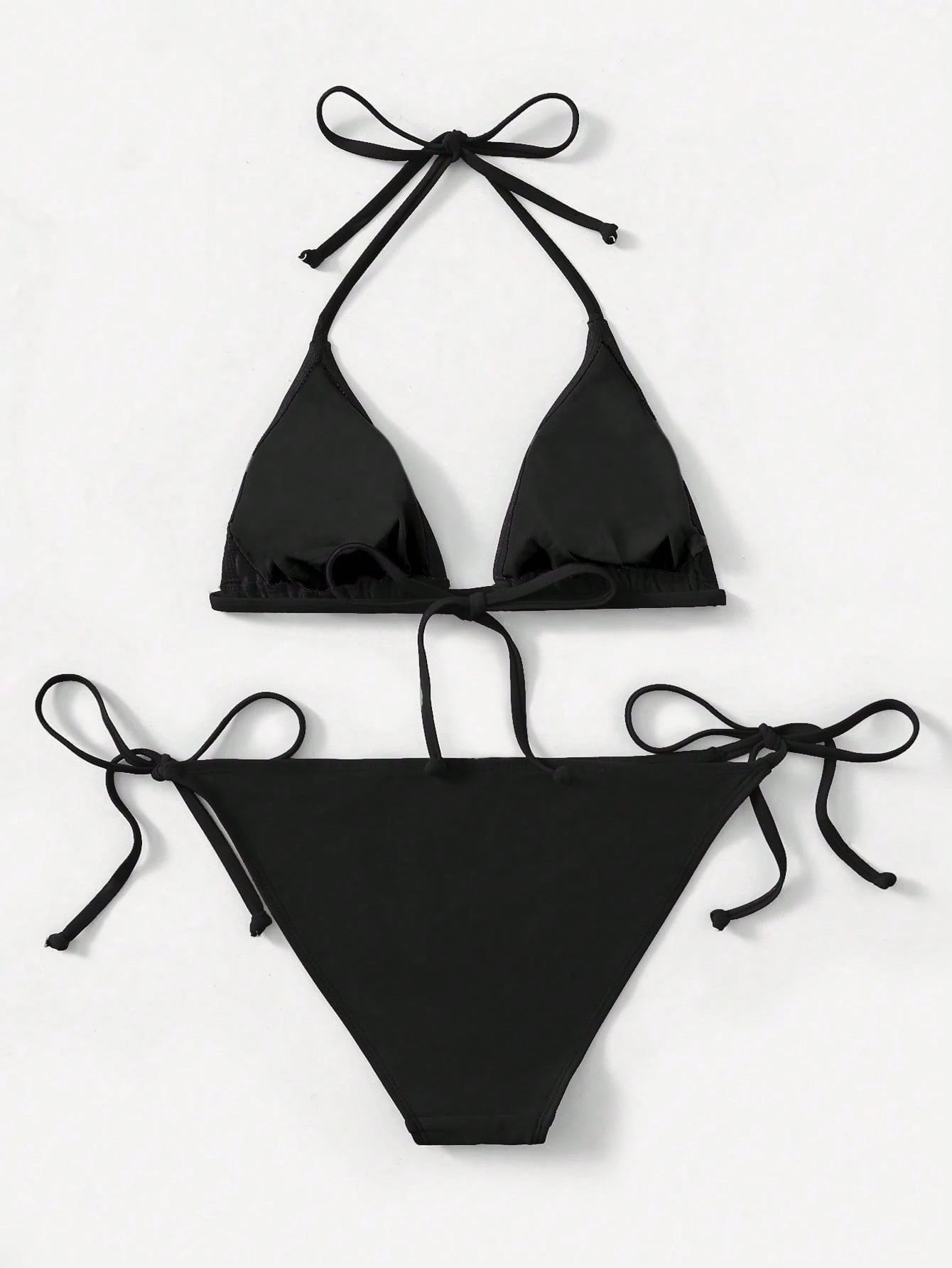 Swim Lushoire 2pcs 2025 Solid Color Halter Top & Tie Back Bottom Bikini Set, For Summer Beach Vacation