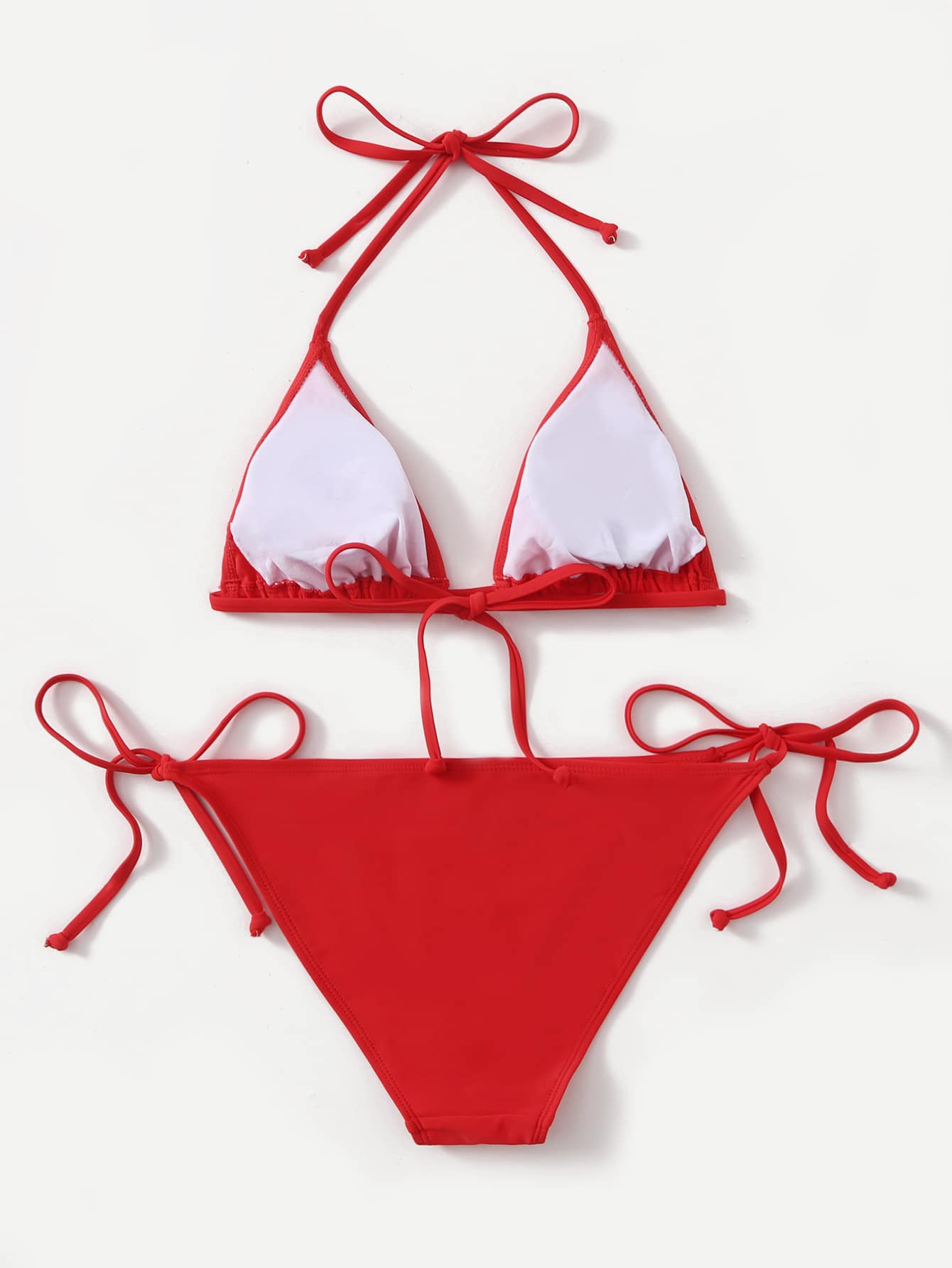 Swim Lushoire 2pcs 2025 Solid Color Halter Top & Tie Back Bottom Bikini Set, For Summer Beach Vacation