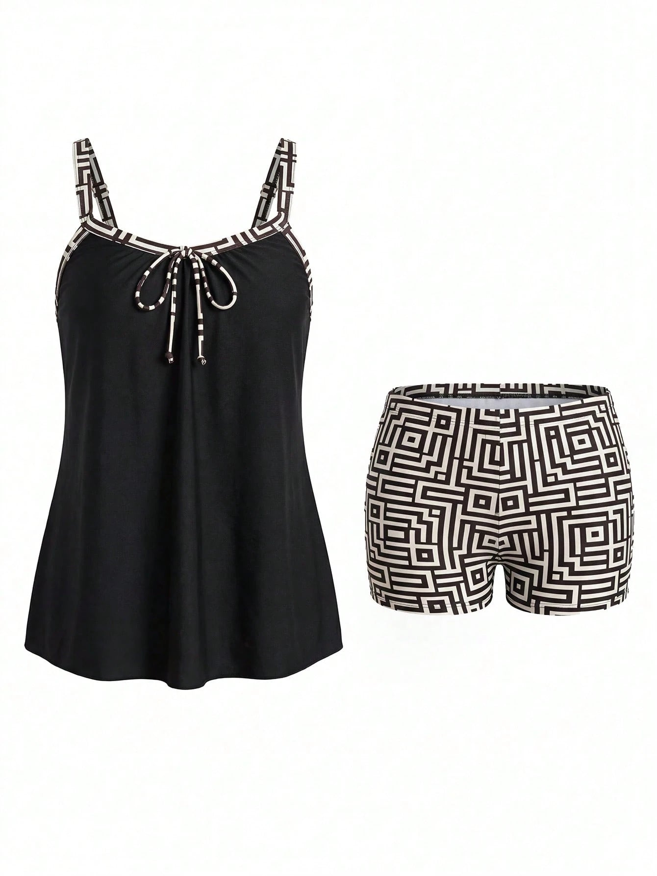 Swim Lushoire Plus Size Geometric Print Tankini Swimwear Set For Summer Beach Vacation