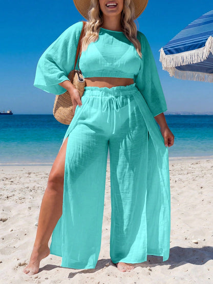 Swim Lushoire Plus Size Loose Kimono Cover Up Set, Vacation Style