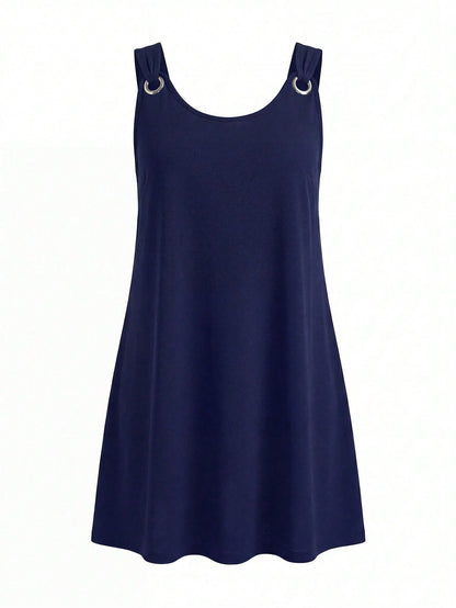 Swim Lushoire Plus Size Solid Color Sleeveless Beach Cover Up Smock For Summer Beach Vacation