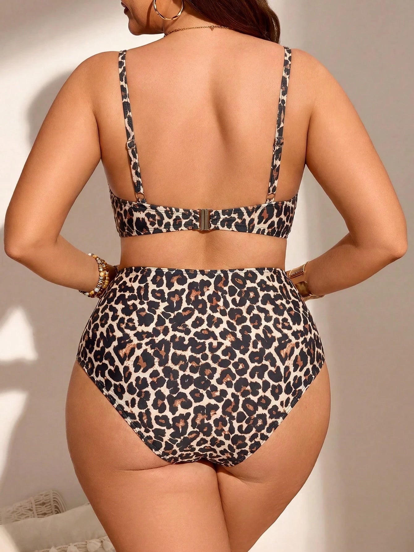 Swim Lushoire Plus Size Women 2pcs Spaghetti Strap Leopard Print Padded Fashionable Minimalist Bikini Swimwear Set