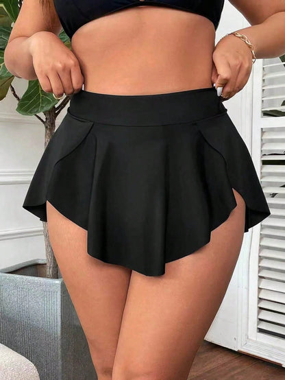 Swim Lushoire Plus Size Women's 2-Piece Leopard Print & Solid Color High Waist Asymmetric Hem Triangle Bikini Swimwear Bottom,Beige,Summer,Beach,Vacation,Holiday