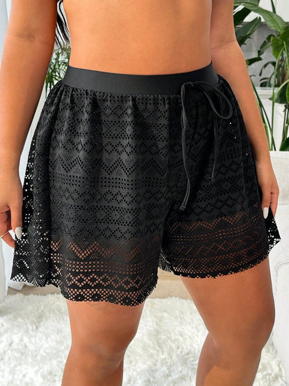 Swim Lushoire Plus Size Women's Black High Elasticity Special Fabric Casual Loose 2 In 1 Beach Vacation Pants Summer