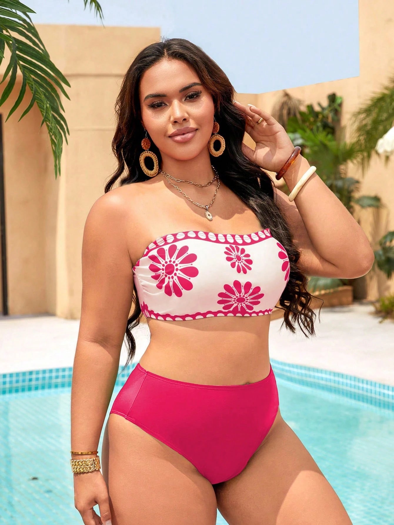 Swim Lushoire Plus Size Women Simple Daily Summer Swimwear Set