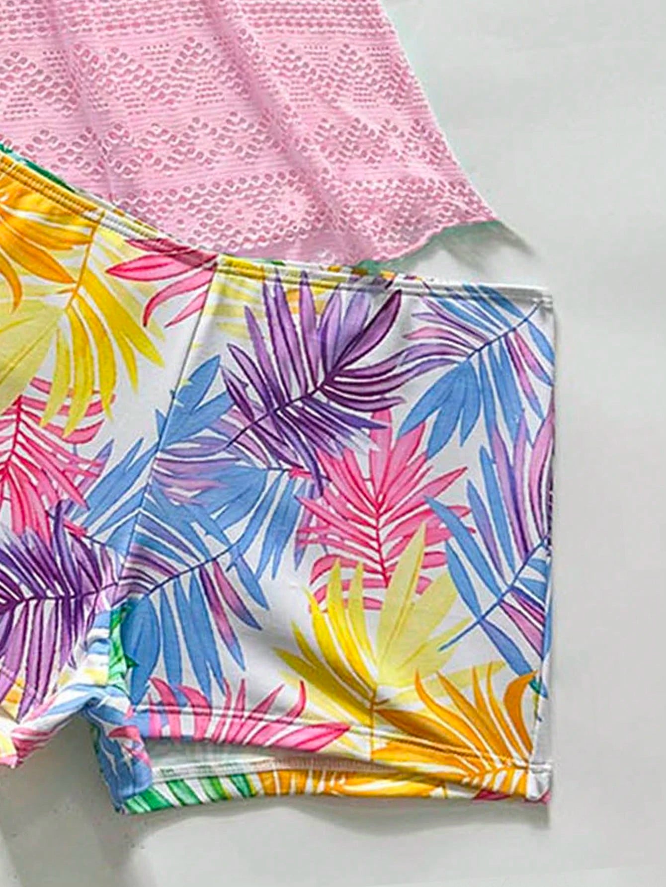 Swim Lushoire Spring/Summer New Hollow Patchwork Printed Tankini Set With Camisole And Tankini Bottoms Vacation Pool Party Hot Pink White Tropical