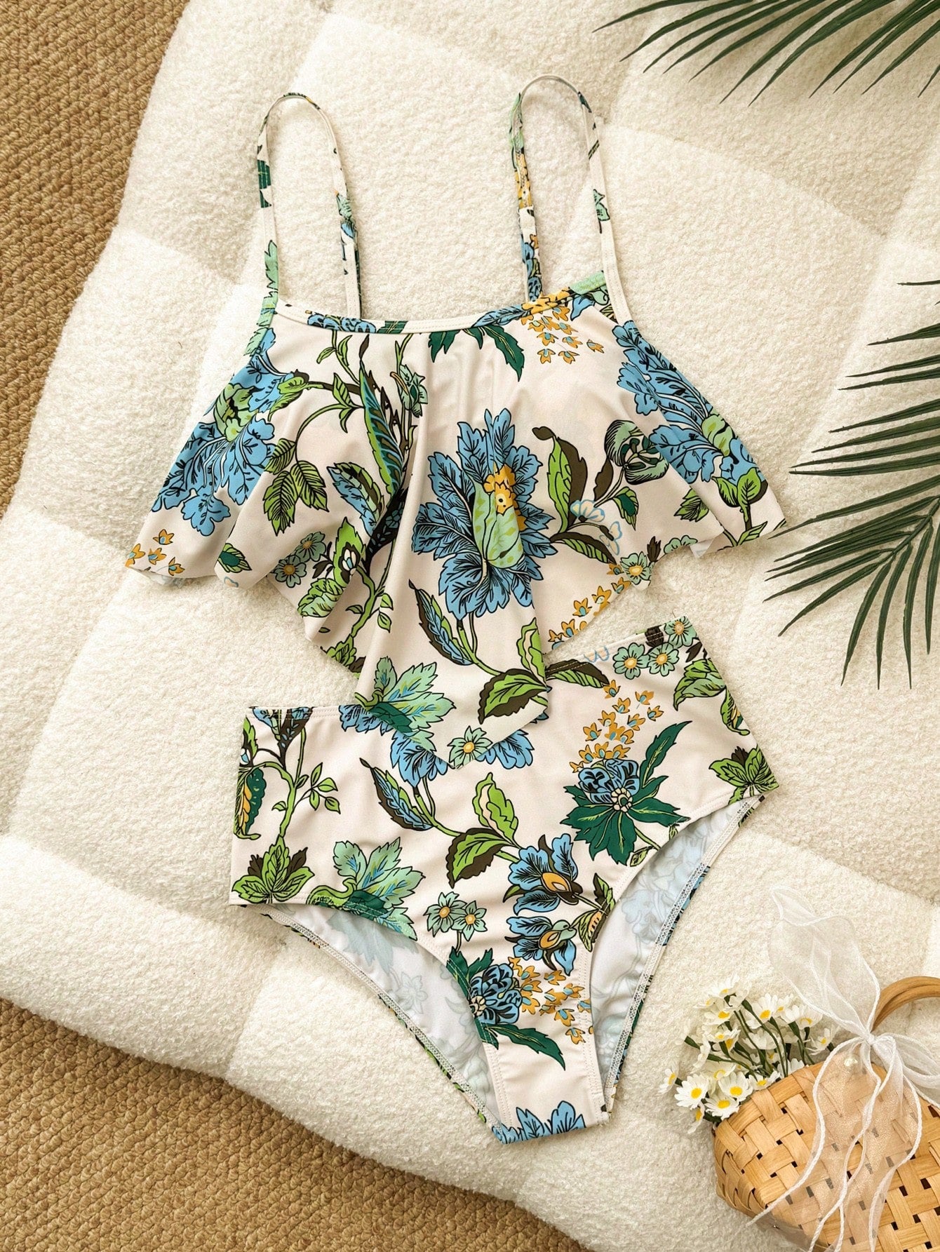 Swim Lushoire Summer Beach Women's Mono Color Tassel Hem Cami Bikini Set With Printed Underwear & Waistband Tankini Swimsuitswimwear For Ladies
