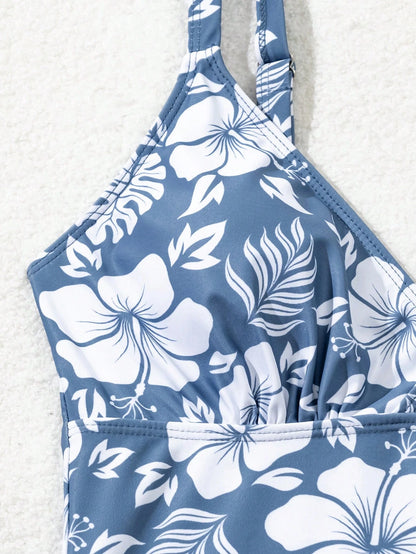 Swim Lushoire Summer Women's V-Neck Flower Print Slimming Beach Holiday Camisole Spaghetti Strap Top Bikini