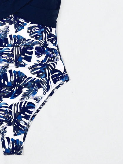 Swim Lushoire Women Floral Print Backless Halter One-Piece Swimsuit, Random Print For Summer Beach Vacation