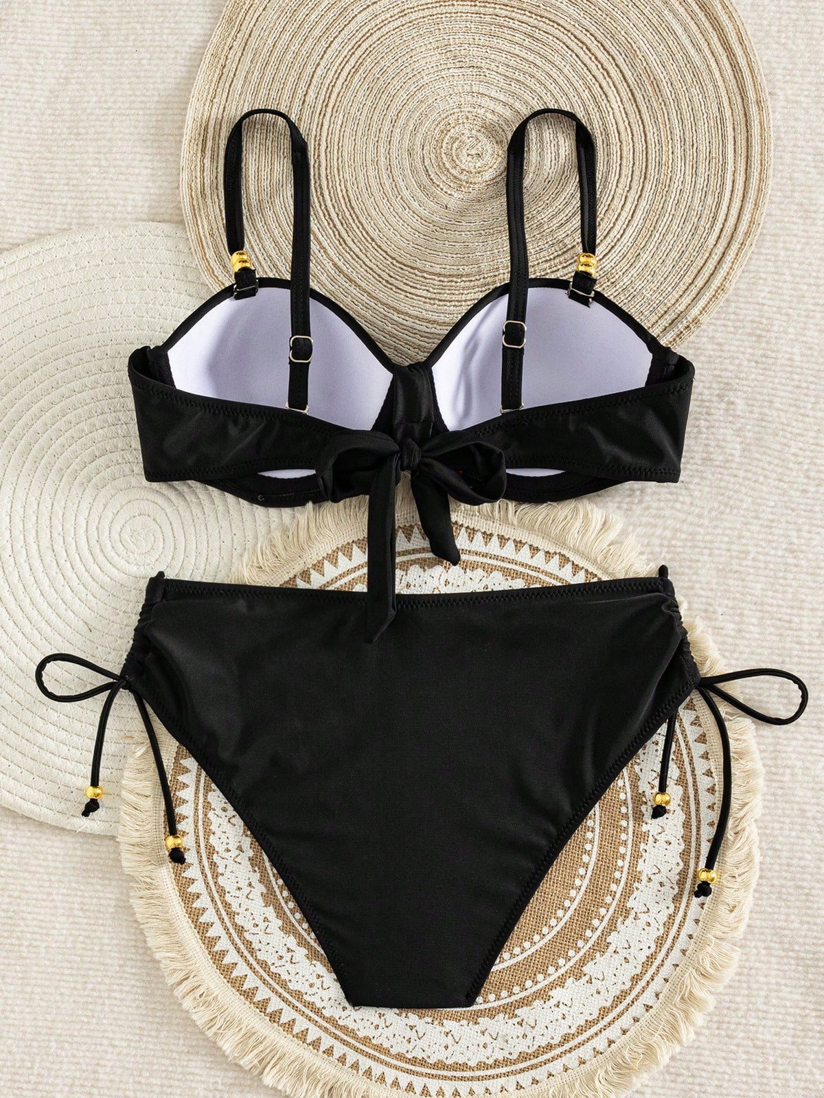 Swim Lushoire Women's New Special Fabric Beaded Trim Swimsuit Set