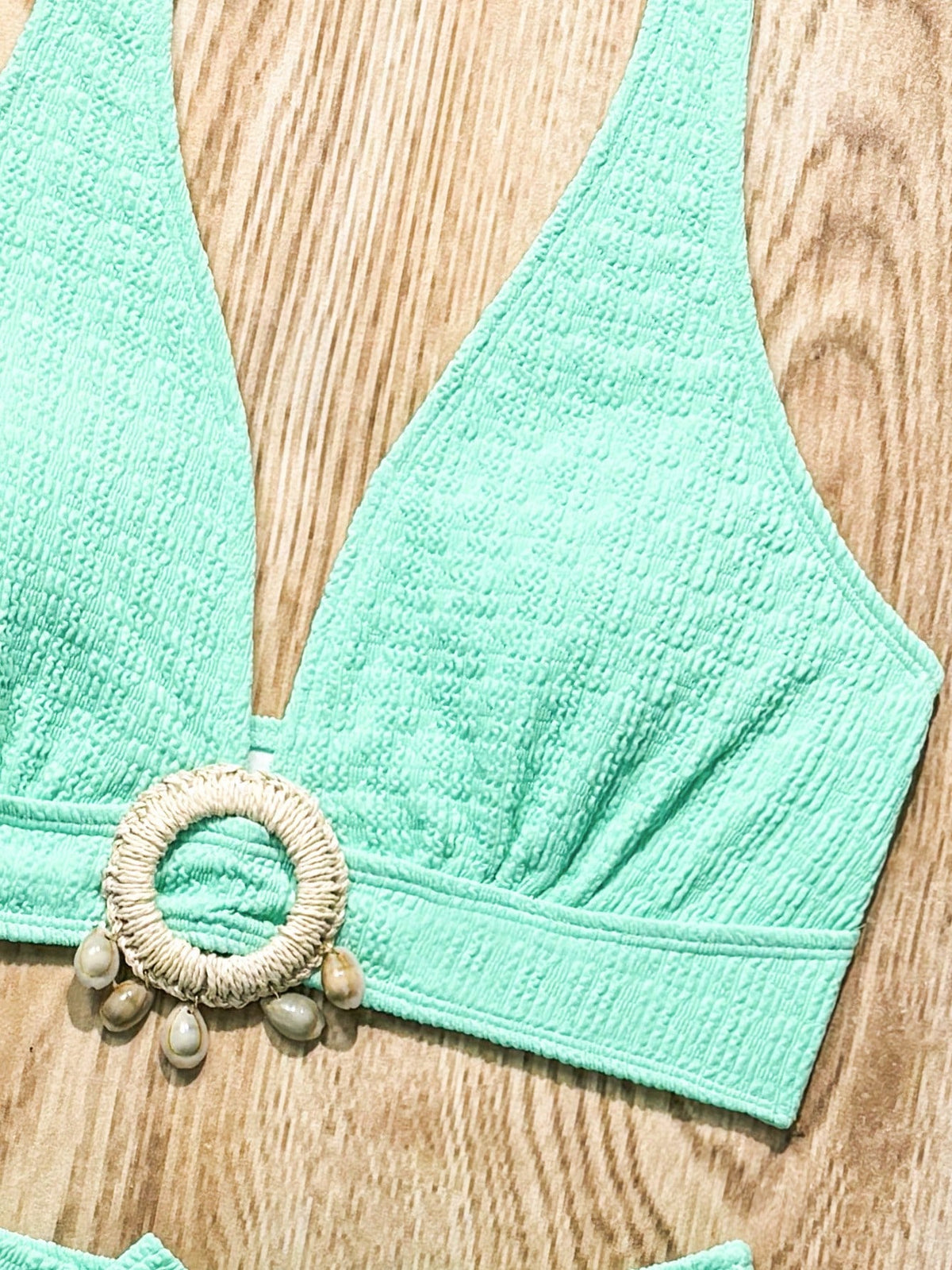 Swim Lushoire Women's Solid Color Halter Neck Bikini Set,Mint Green 2 Pieces Summer Casual Holiday Vacation Swimwear For Beach