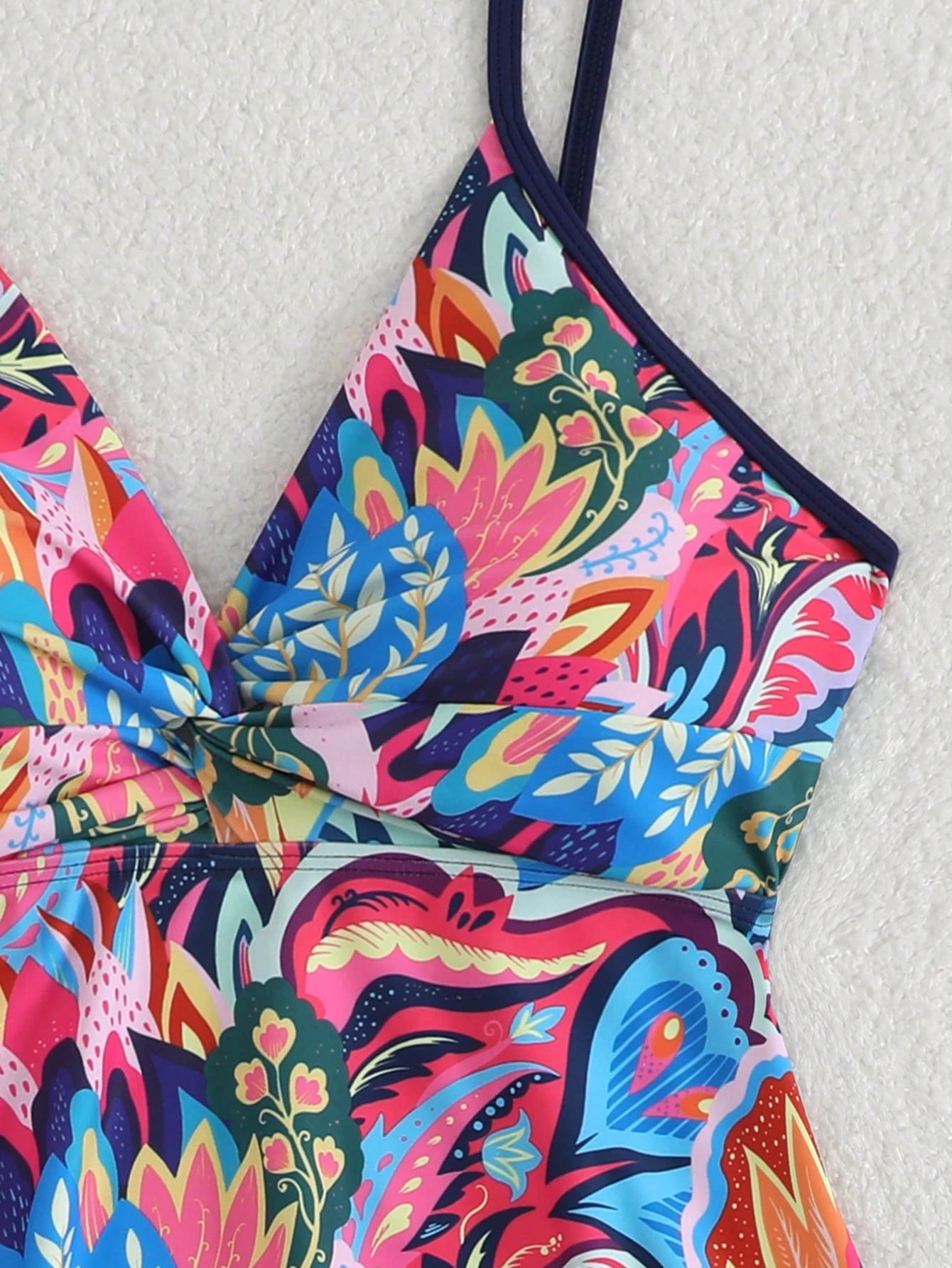 Swim Lushoire Women's Summer Beach Pool Party Vacation Floral Print Tankini Set, Random Print Blue Floral Navy Blue Tropical